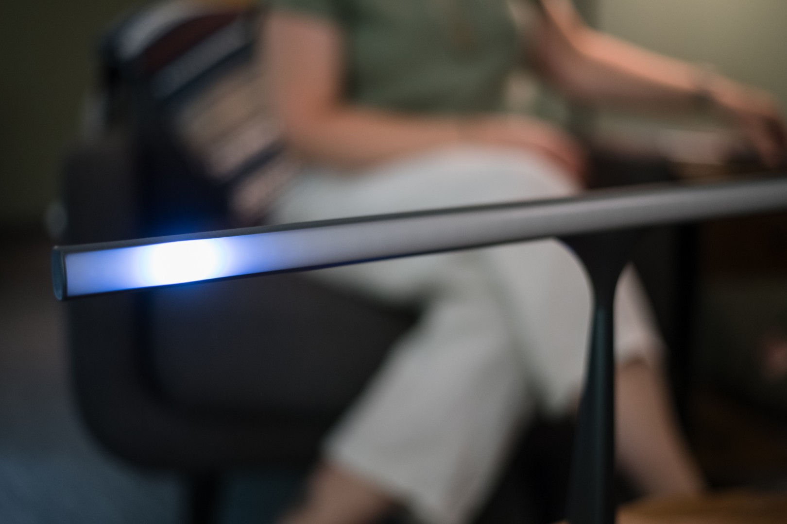 Close-up of modern desk lamp in living room